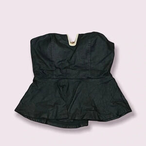black faux leather strapless top with gold detailing 
Medium women’s going out